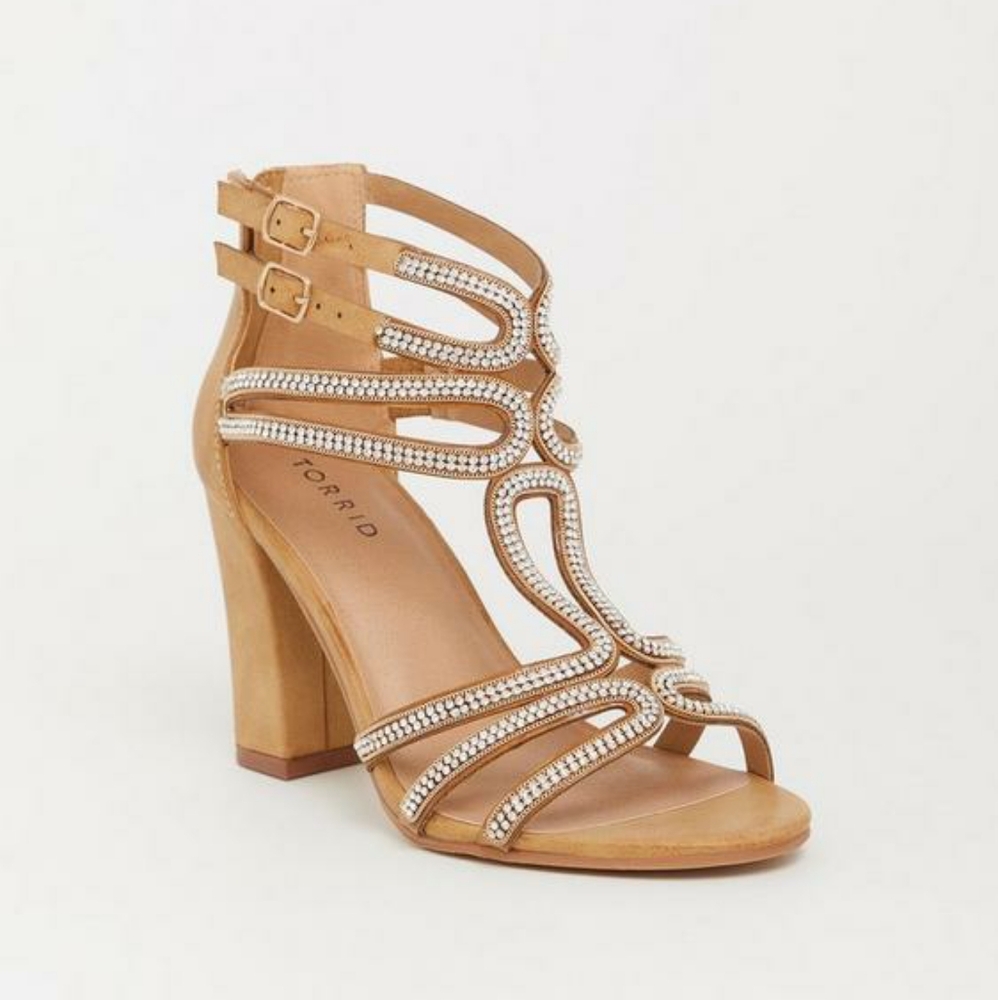 Torrid Tan Caged Rhinestone Strappy Sandal Size 11.5